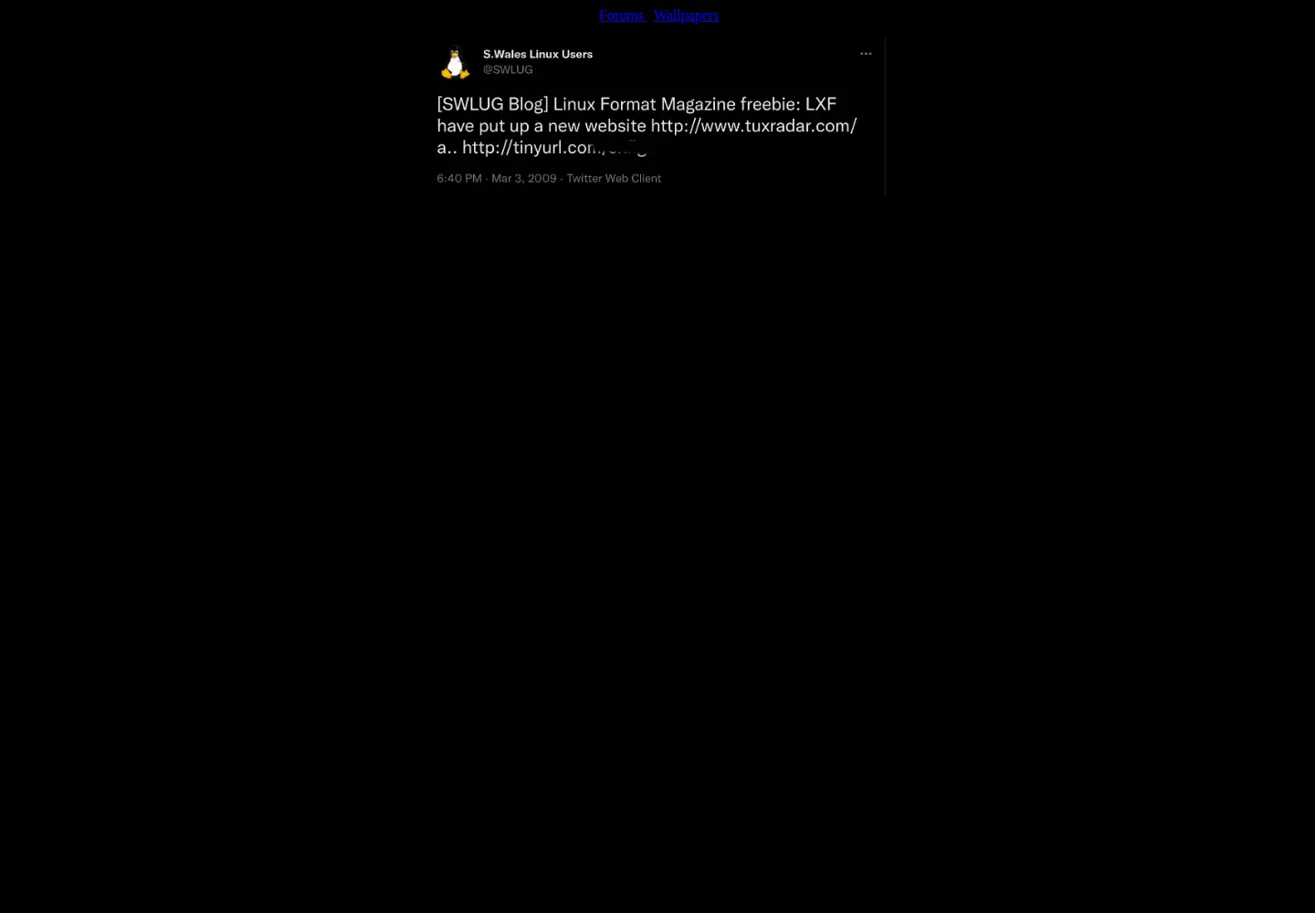 Captured homepage of tuxradar.com in the current scan