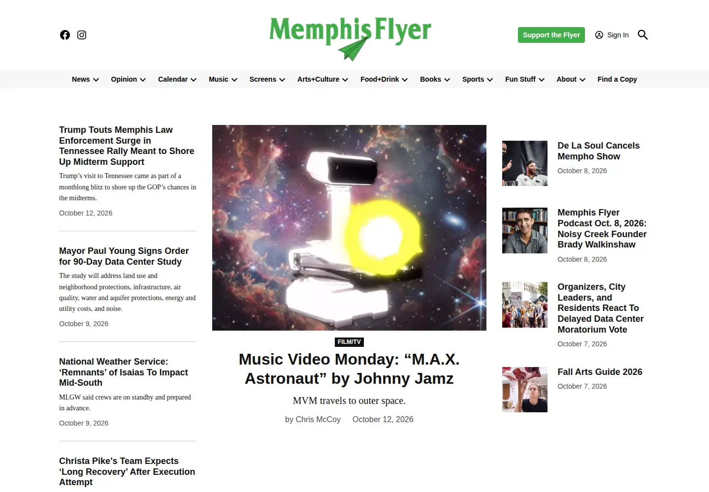 Captured homepage of memphisflyer.com in the current scan
