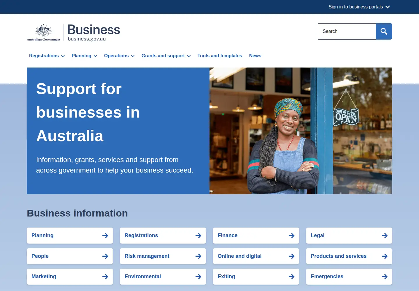 Screenshot of business.gov.au