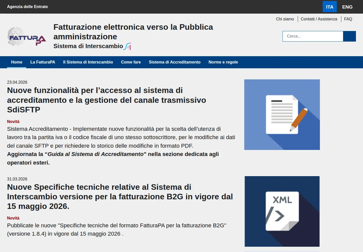 Captured homepage of fatturapa.gov.it in the current scan