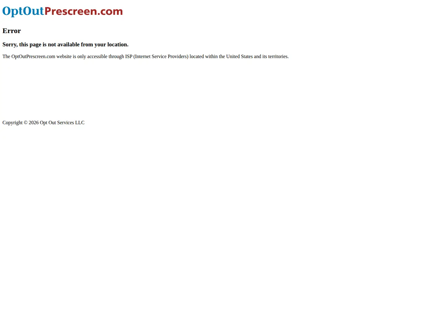 Screenshot of optoutprescreen.com
