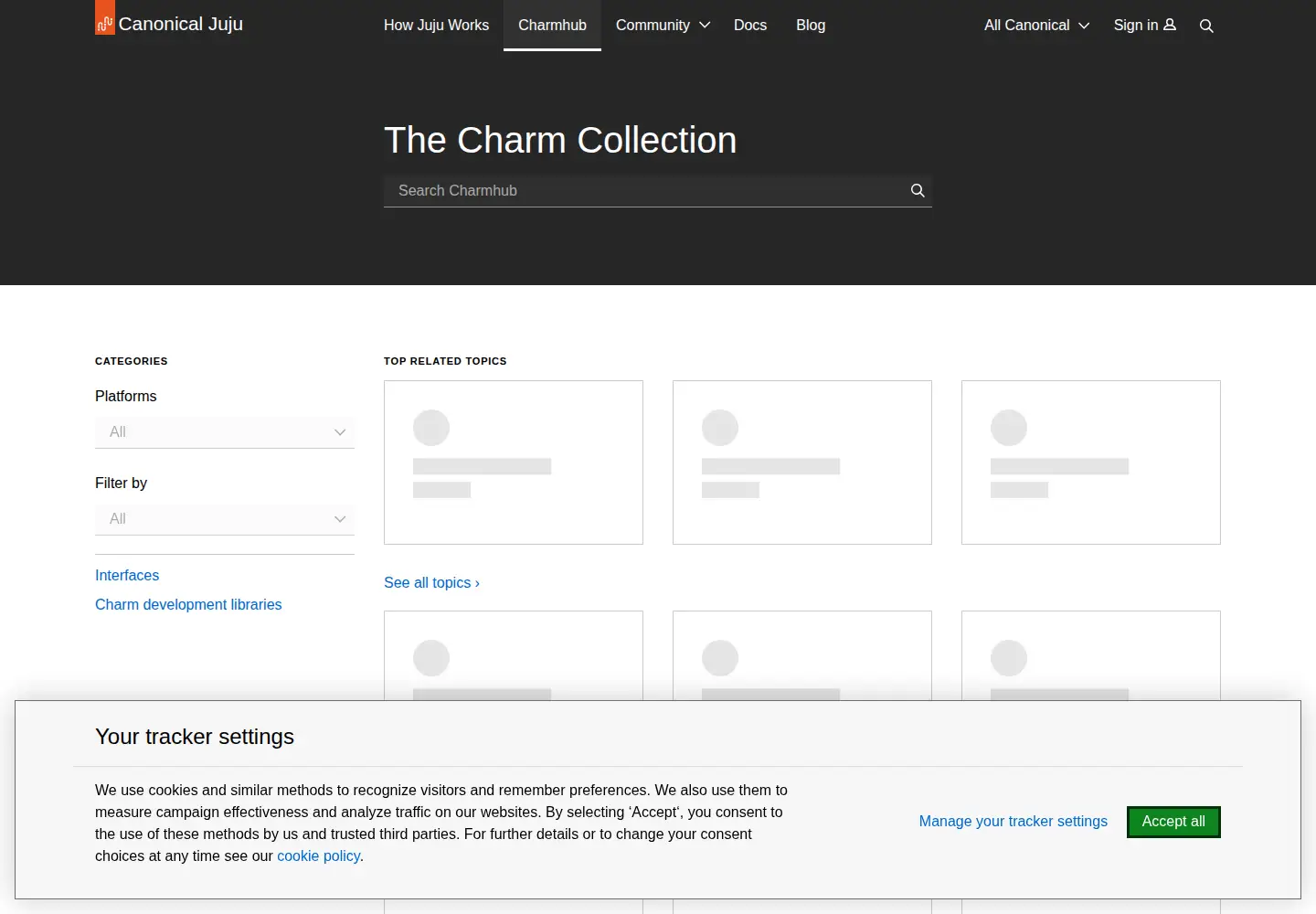 Captured homepage of jujucharms.com in the current scan