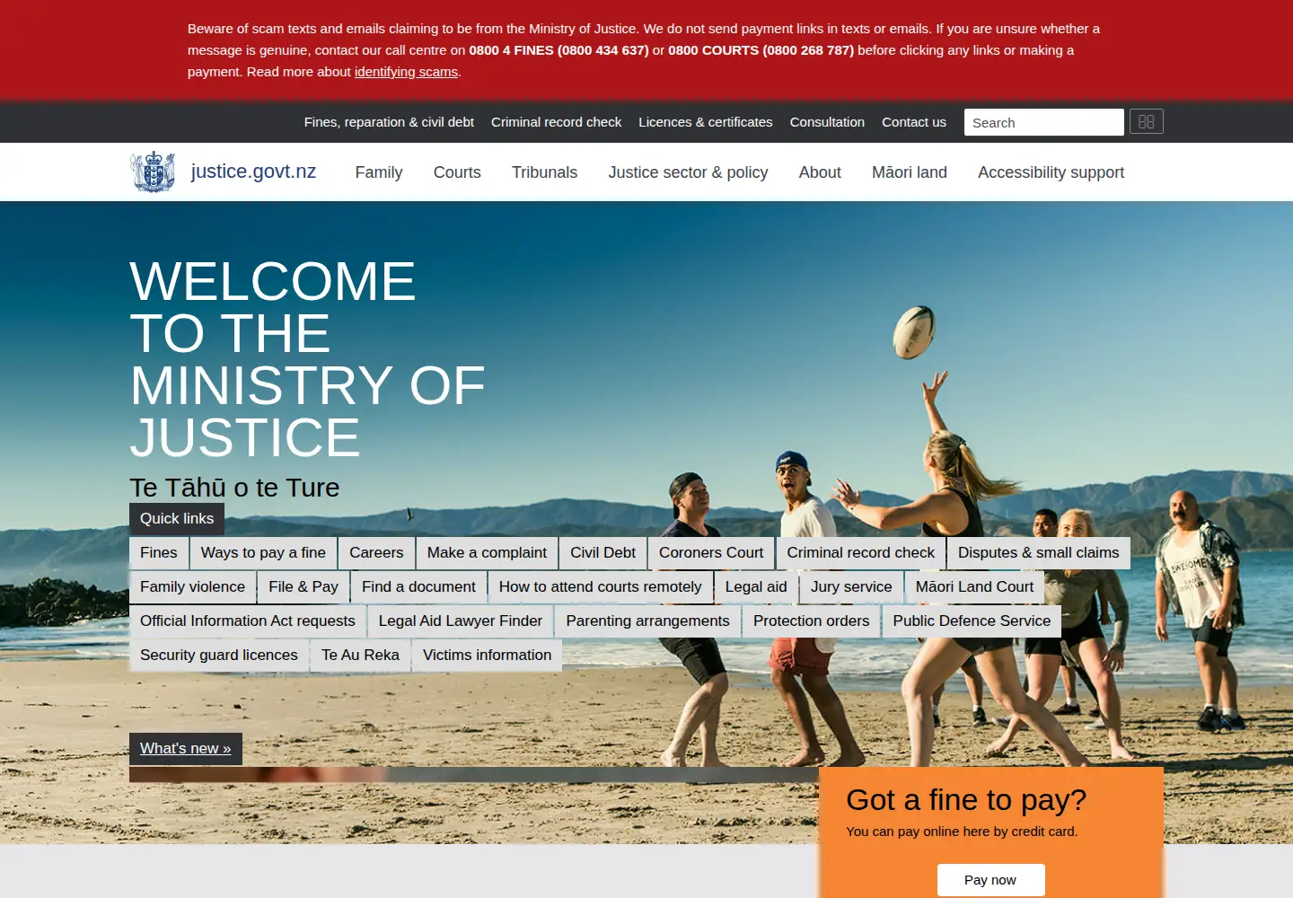 Screenshot of justice.govt.nz
