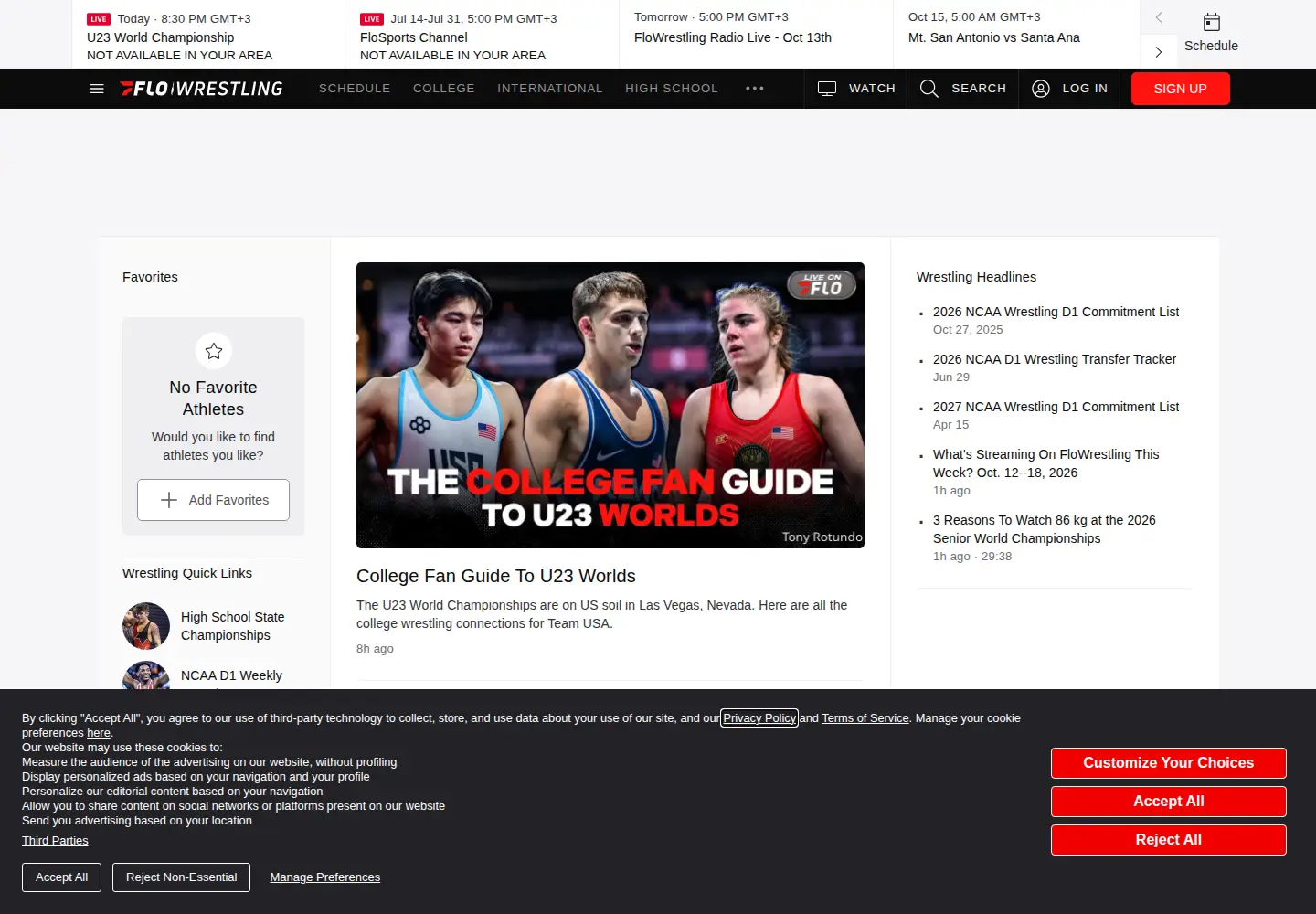 Screenshot of flowrestling.org