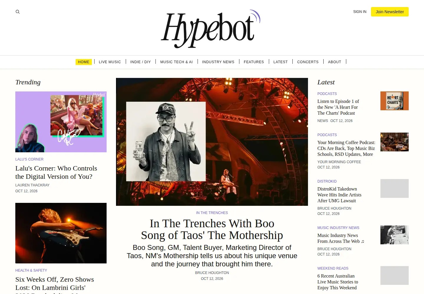 Captured homepage of hypebot.com in the current scan