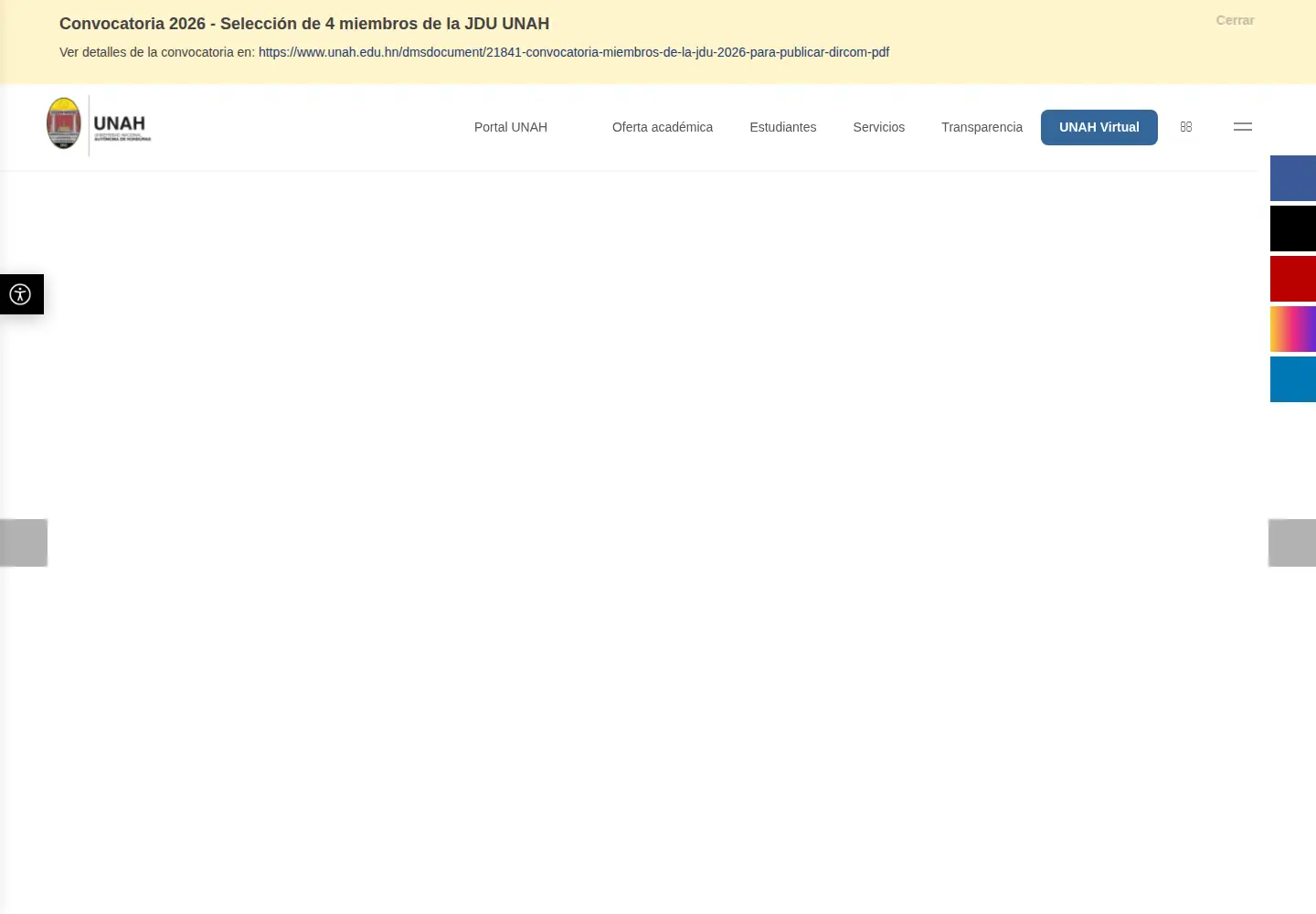 Captured homepage of unah.edu.hn in the current scan