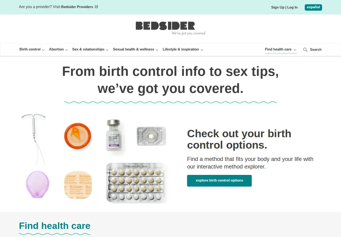 Captured homepage of bedsider.org in the current scan