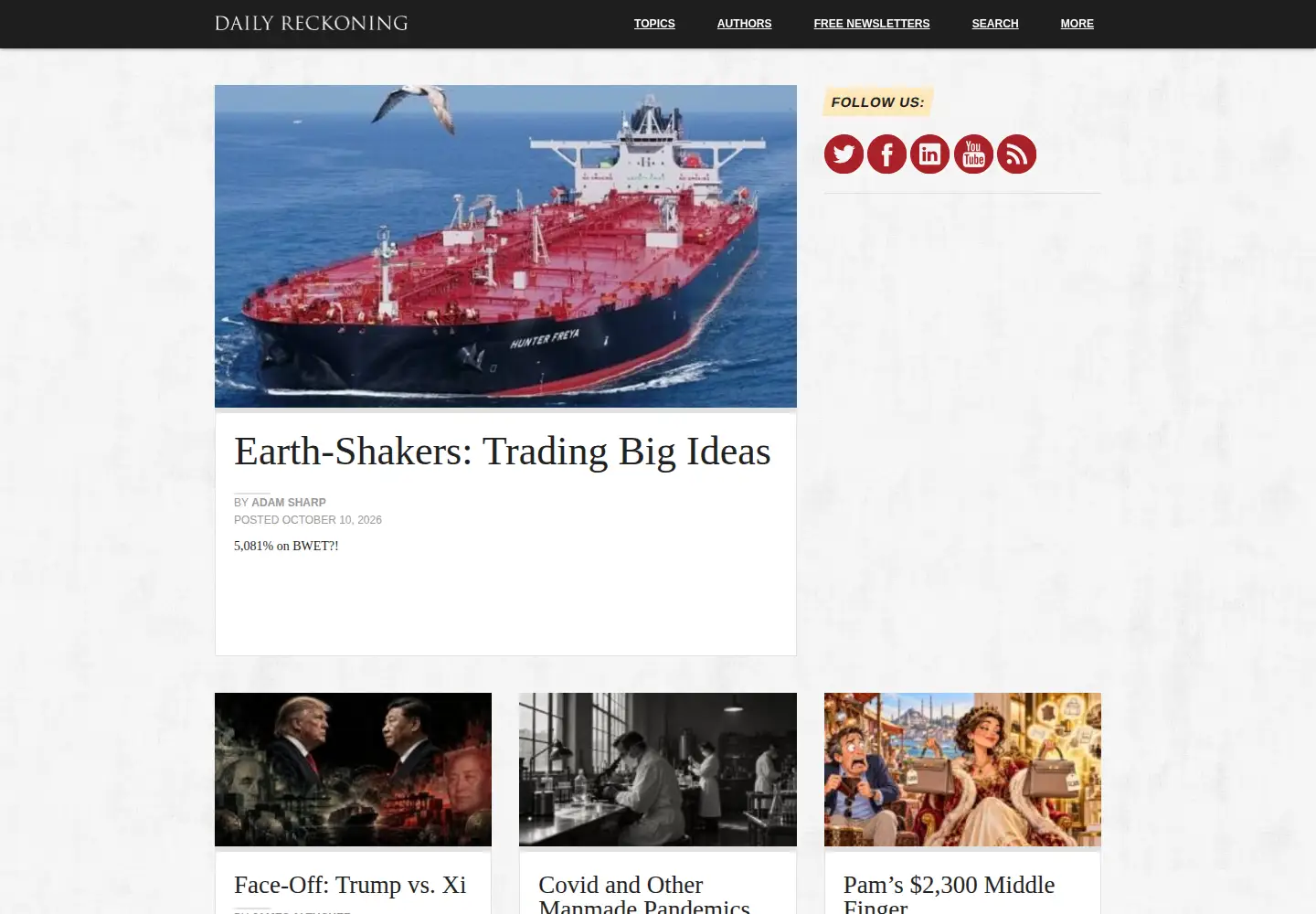 Captured homepage of dailyreckoning.com in the current scan