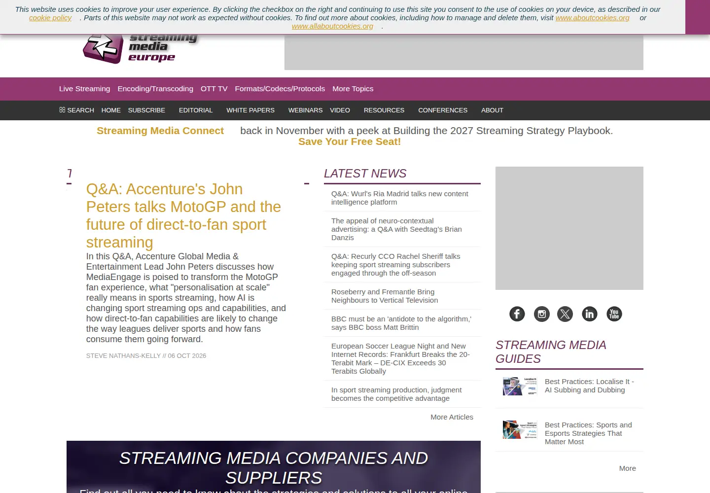 Captured homepage of streamingmediaglobal.com in the current scan