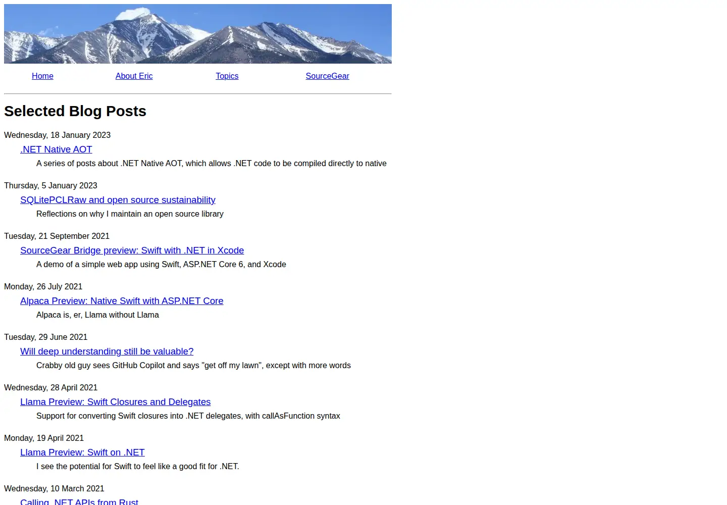 Captured homepage of ericsink.com in the current scan