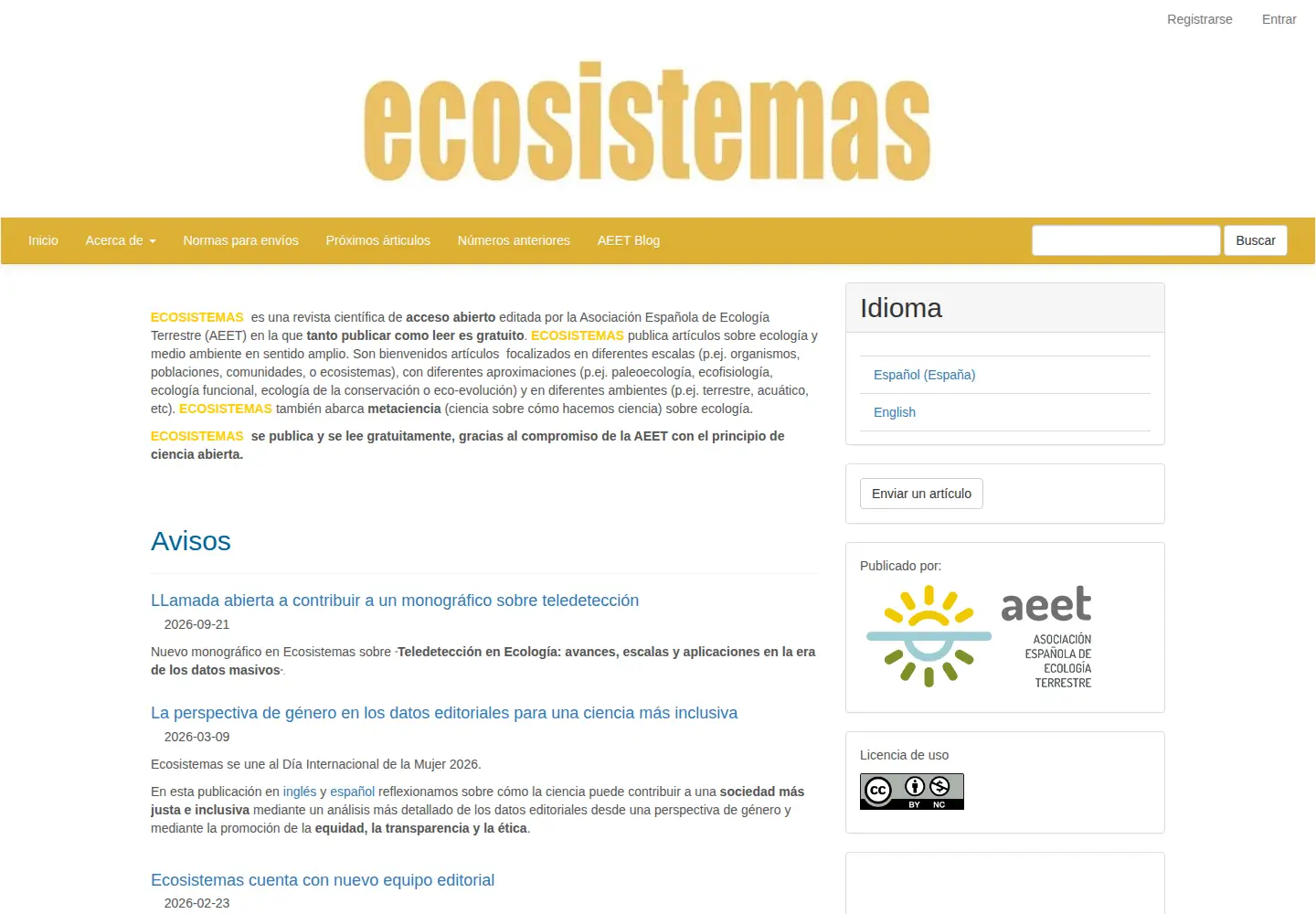 Captured homepage of revistaecosistemas.net in the current scan