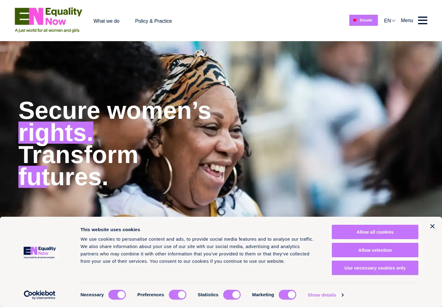 Screenshot of equalitynow.org