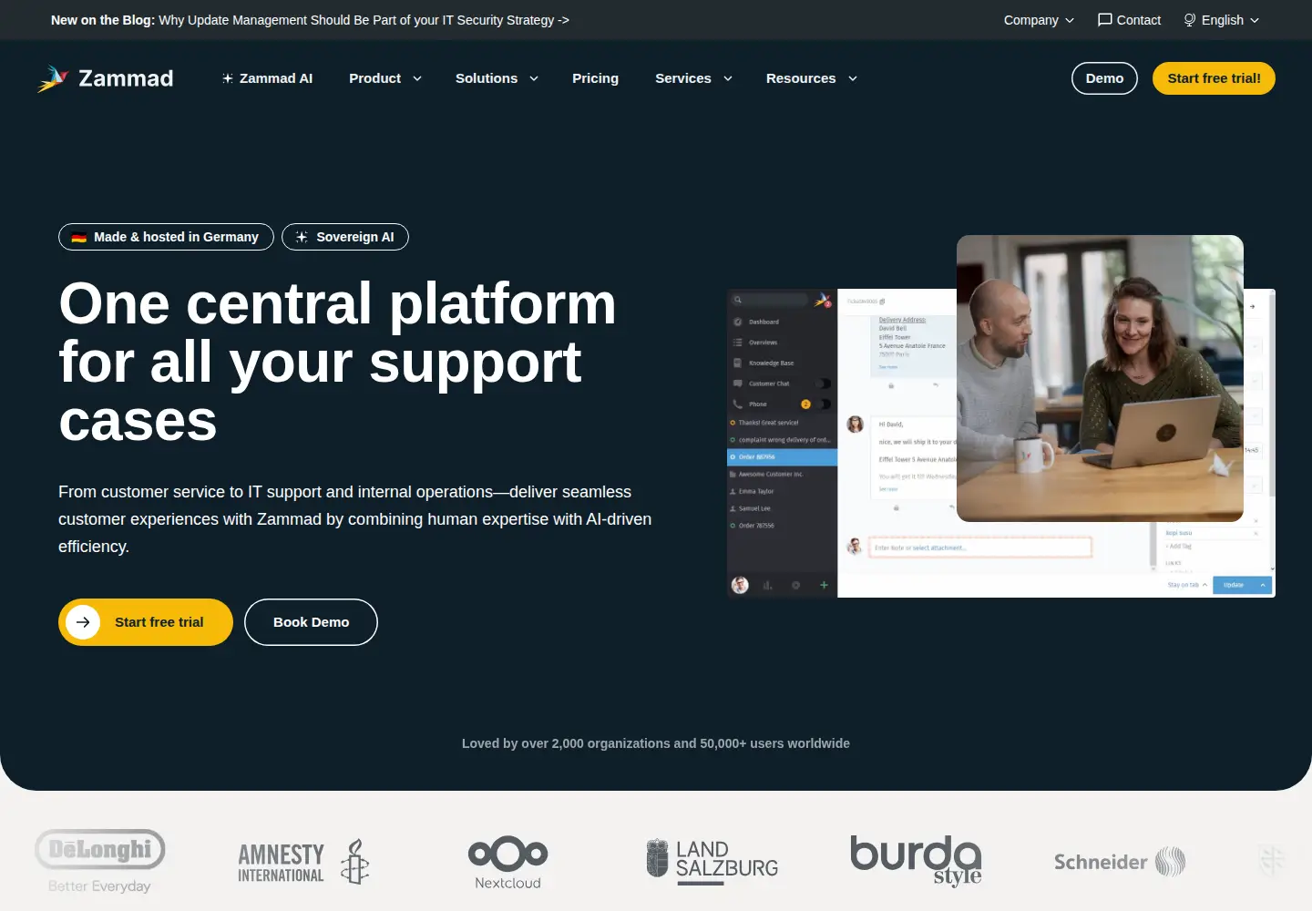 Screenshot of zammad.com