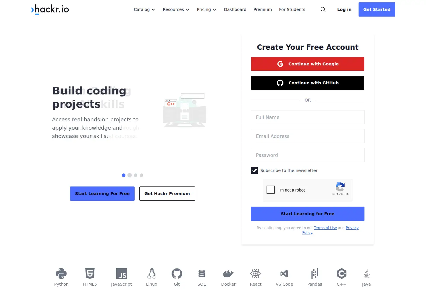 Captured homepage of hackr.io in the current scan
