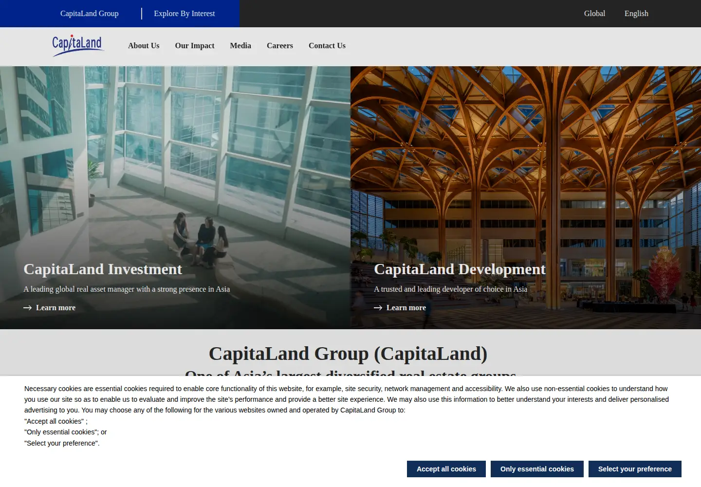 Captured homepage of capitaland.com in the current scan
