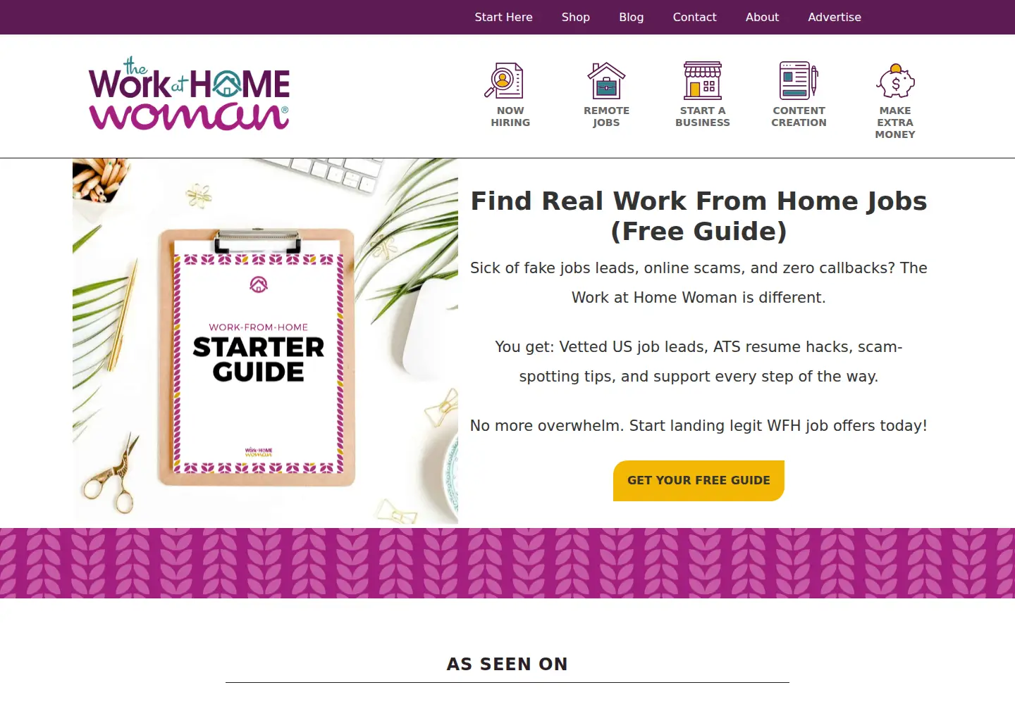 Captured homepage of theworkathomewoman.com in the current scan