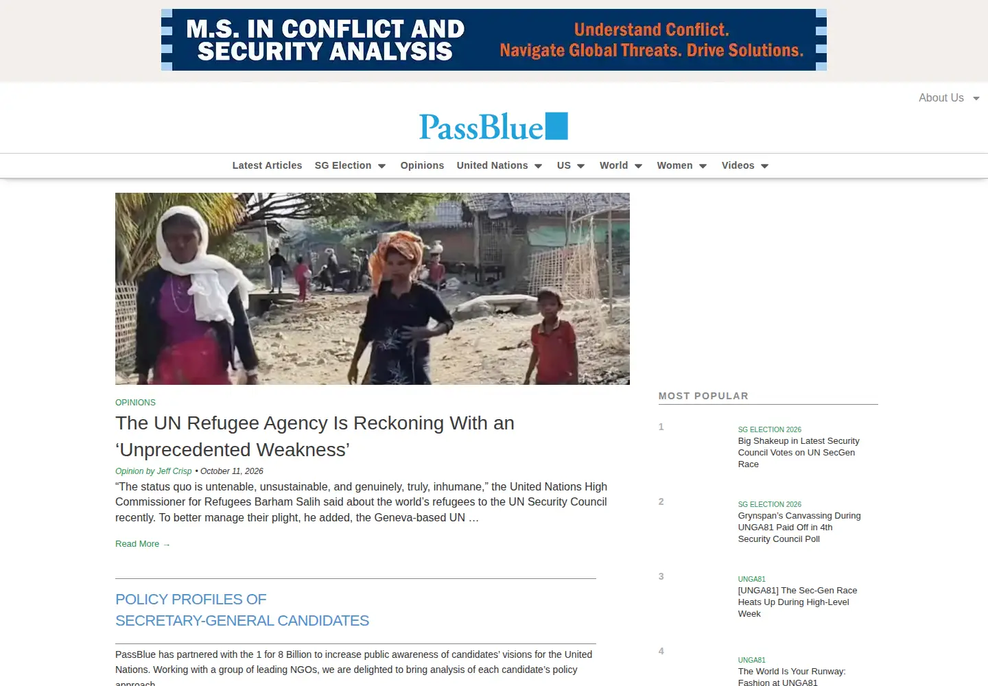Captured homepage of passblue.com in the current scan