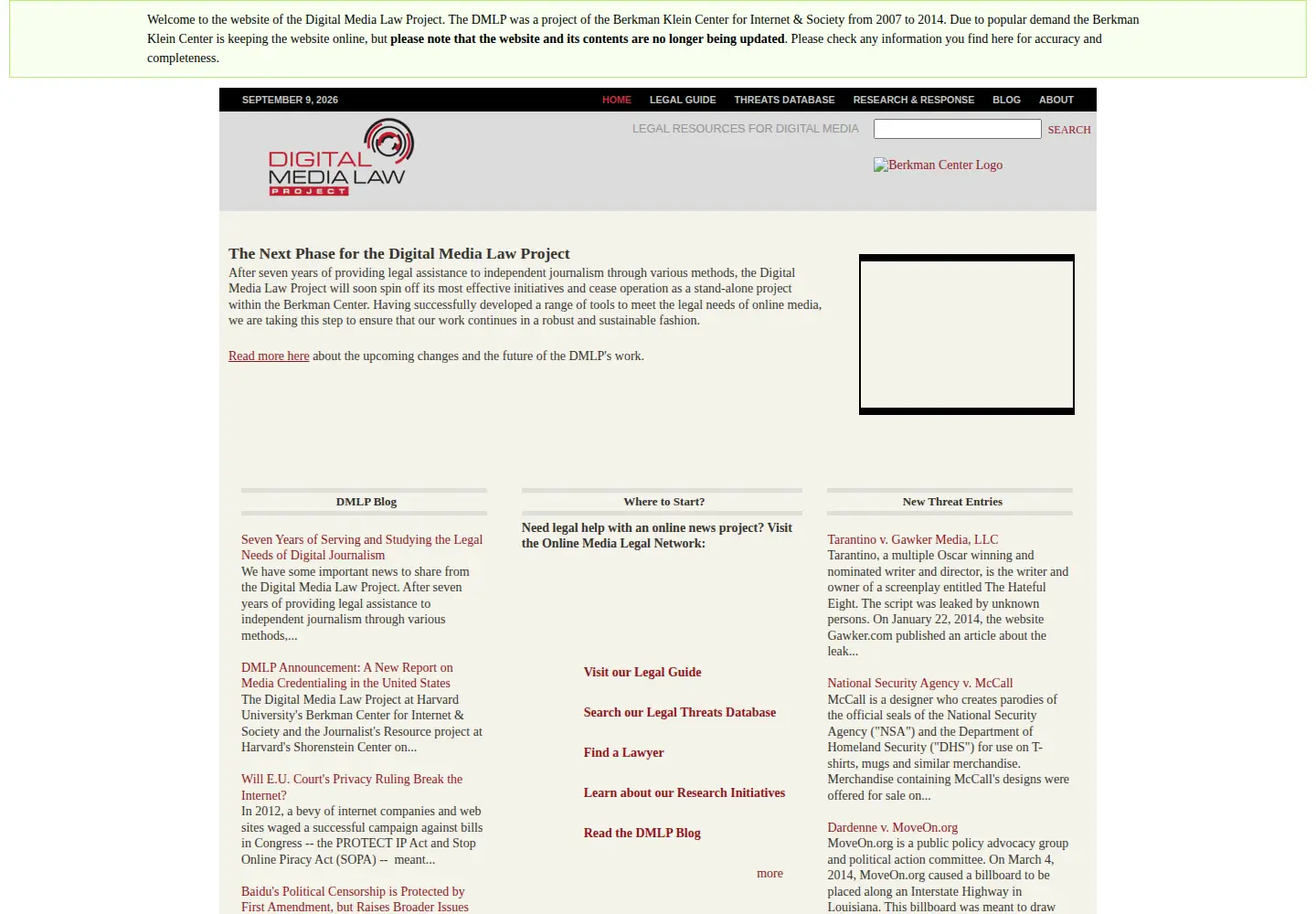Captured homepage of citmedialaw.org in the current scan