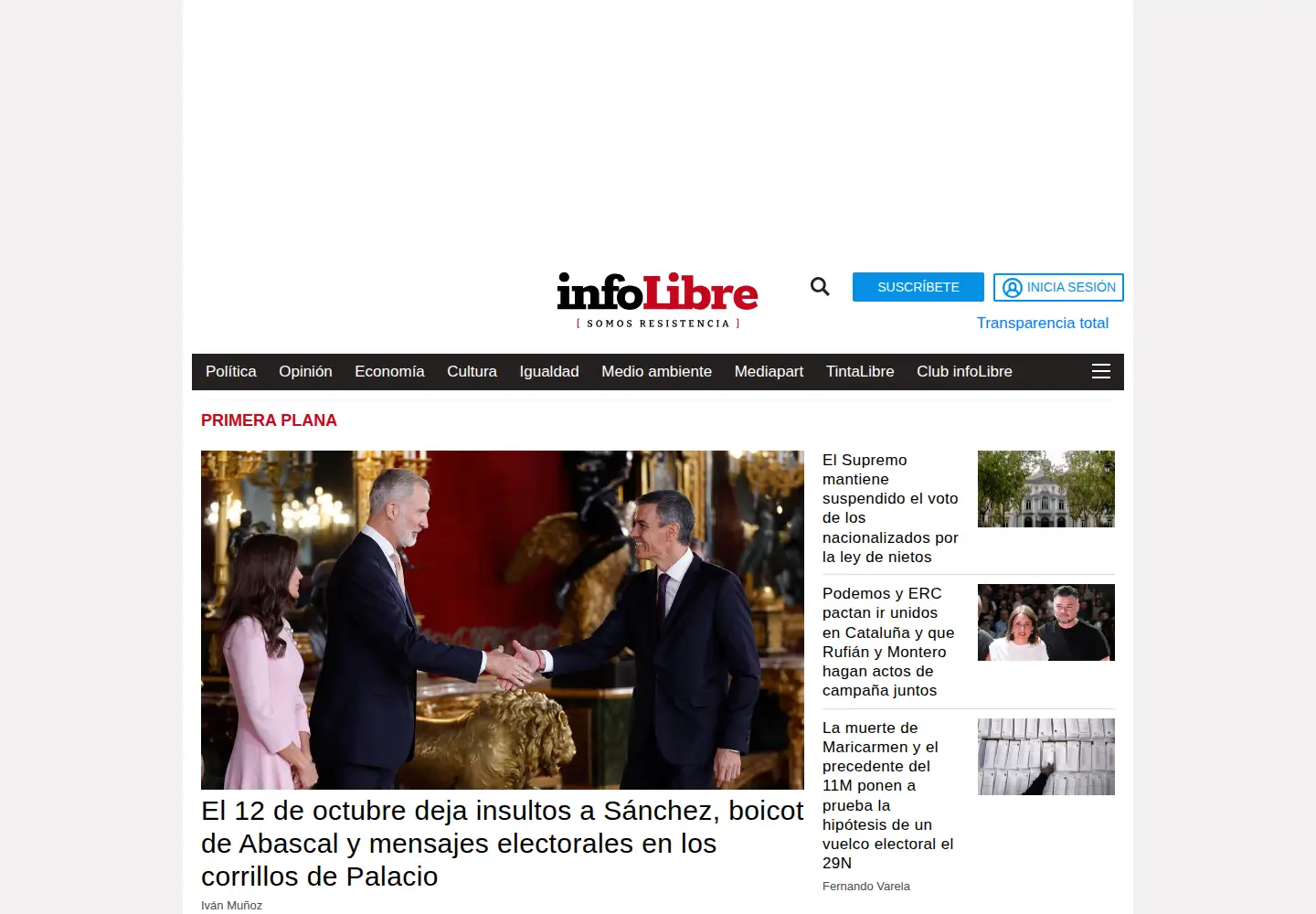 Captured homepage of infolibre.es in the current scan