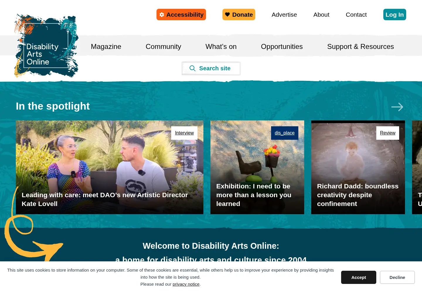 Screenshot of disabilityarts.online