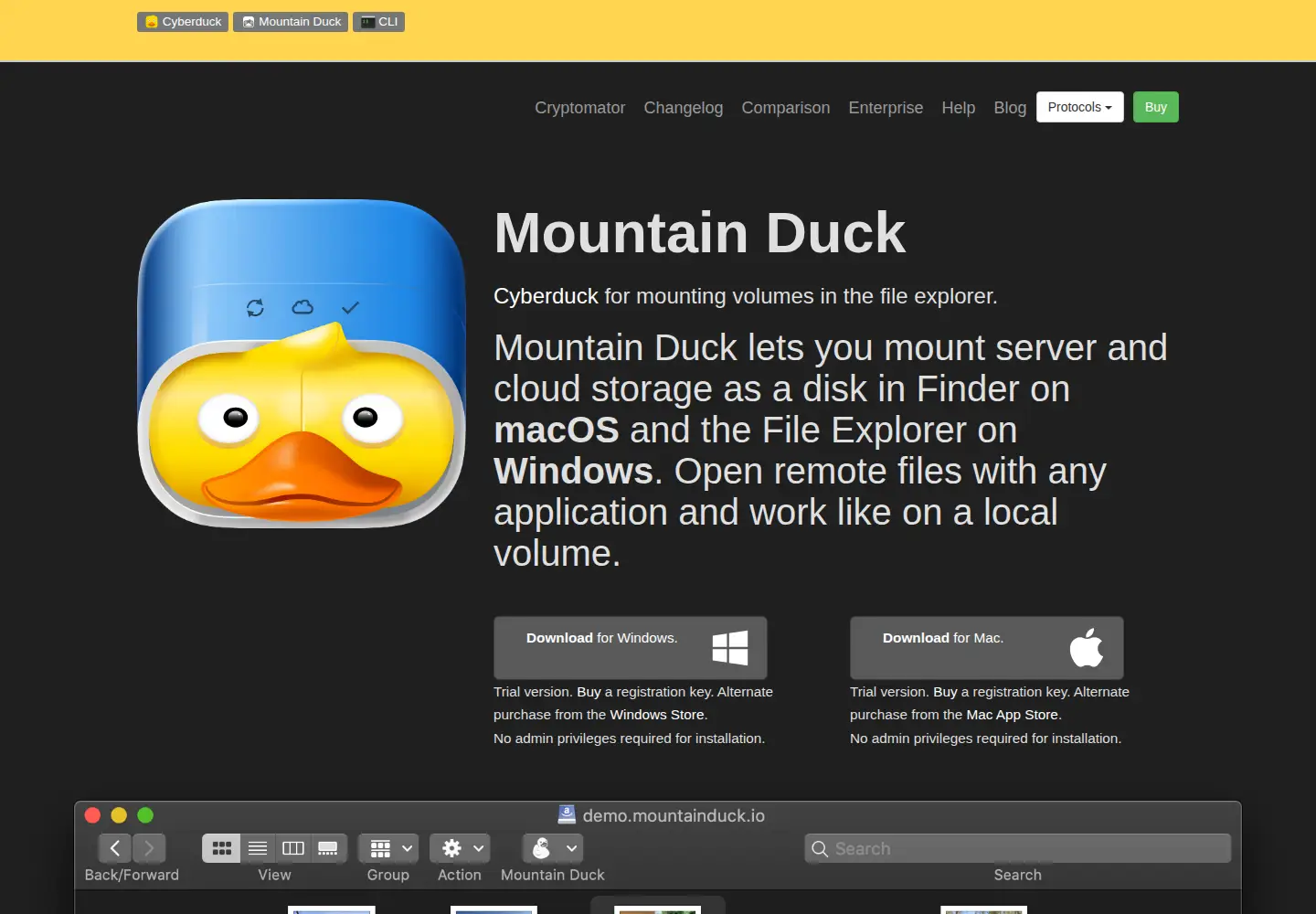 Screenshot of mountainduck.io