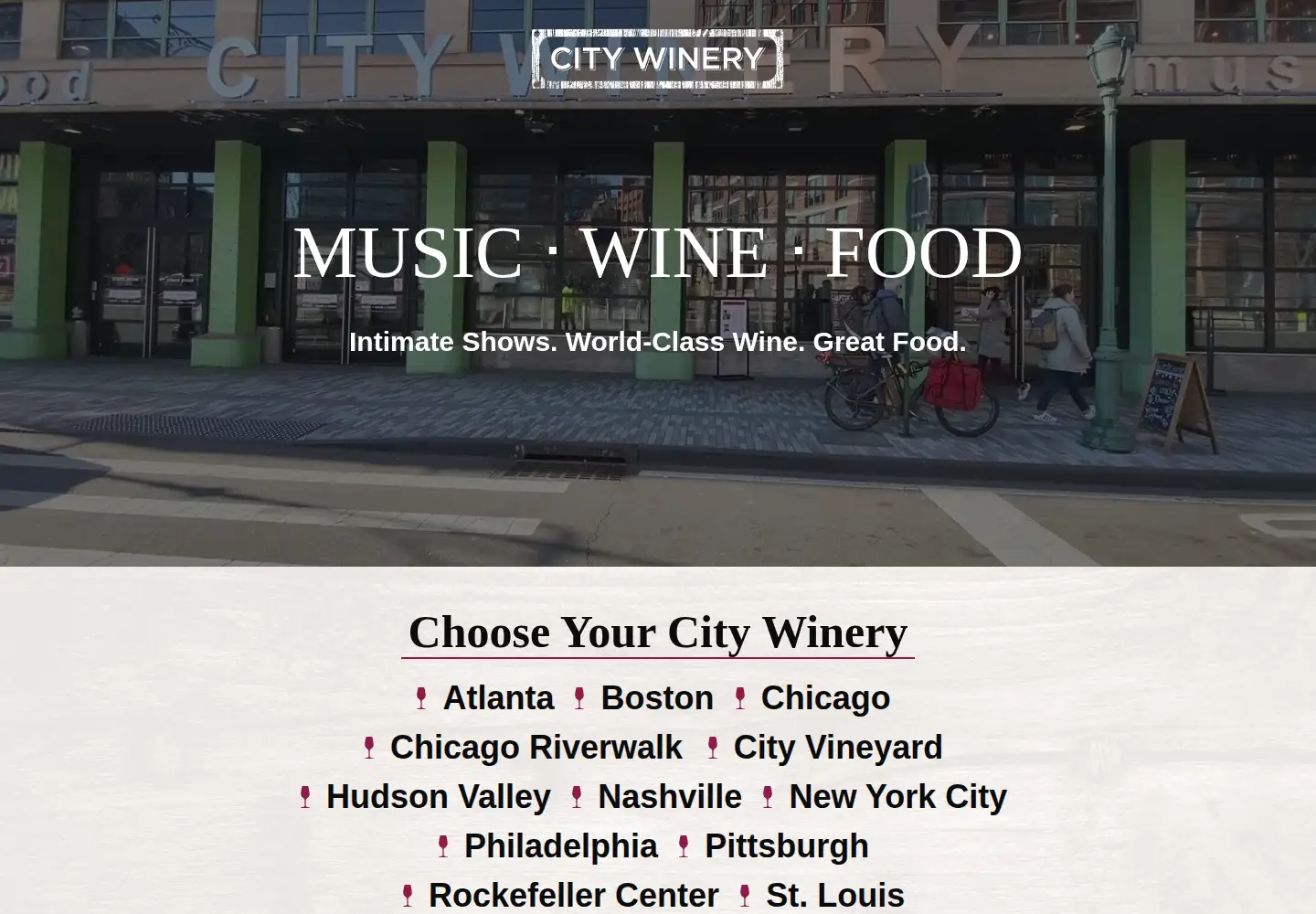 Screenshot of citywinery.com