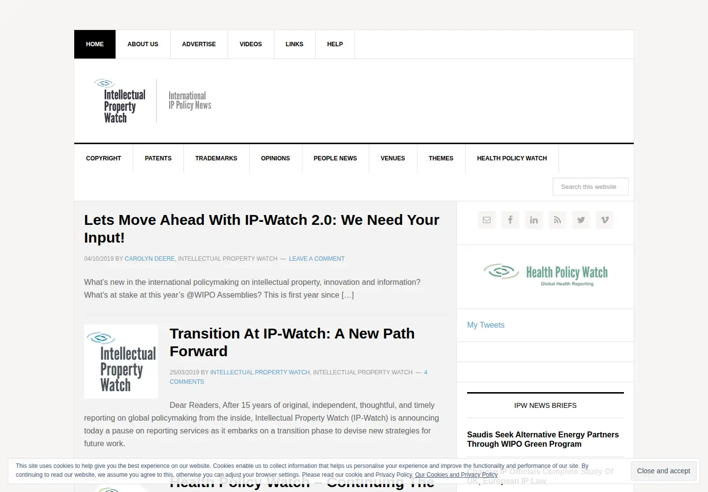 Captured homepage of ip-watch.org in the current scan