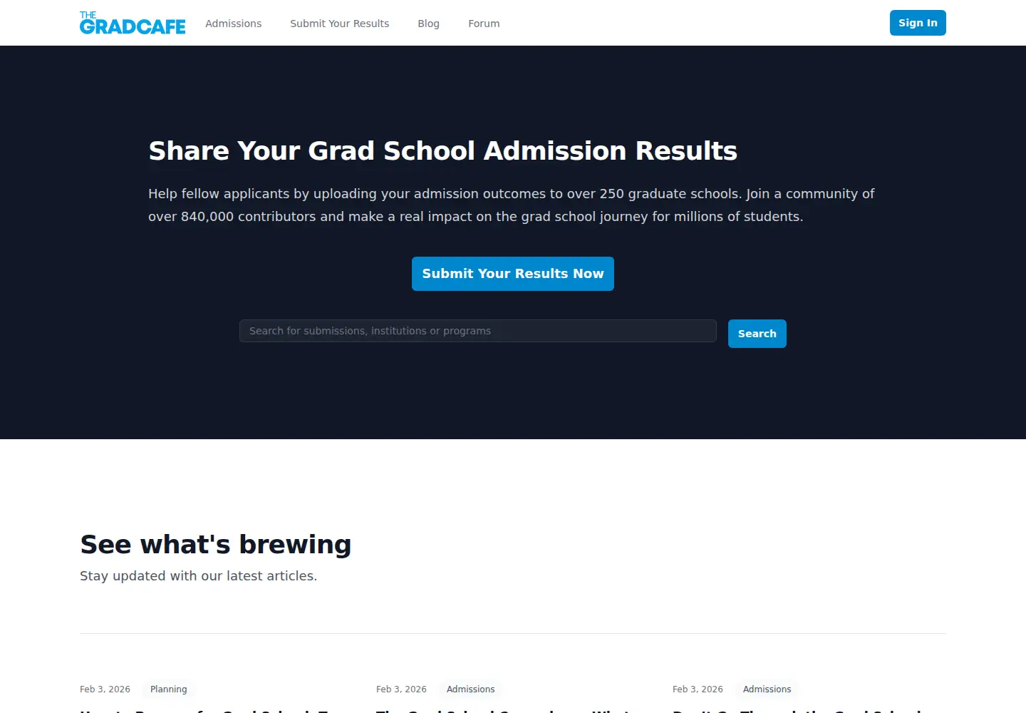 Screenshot of thegradcafe.com