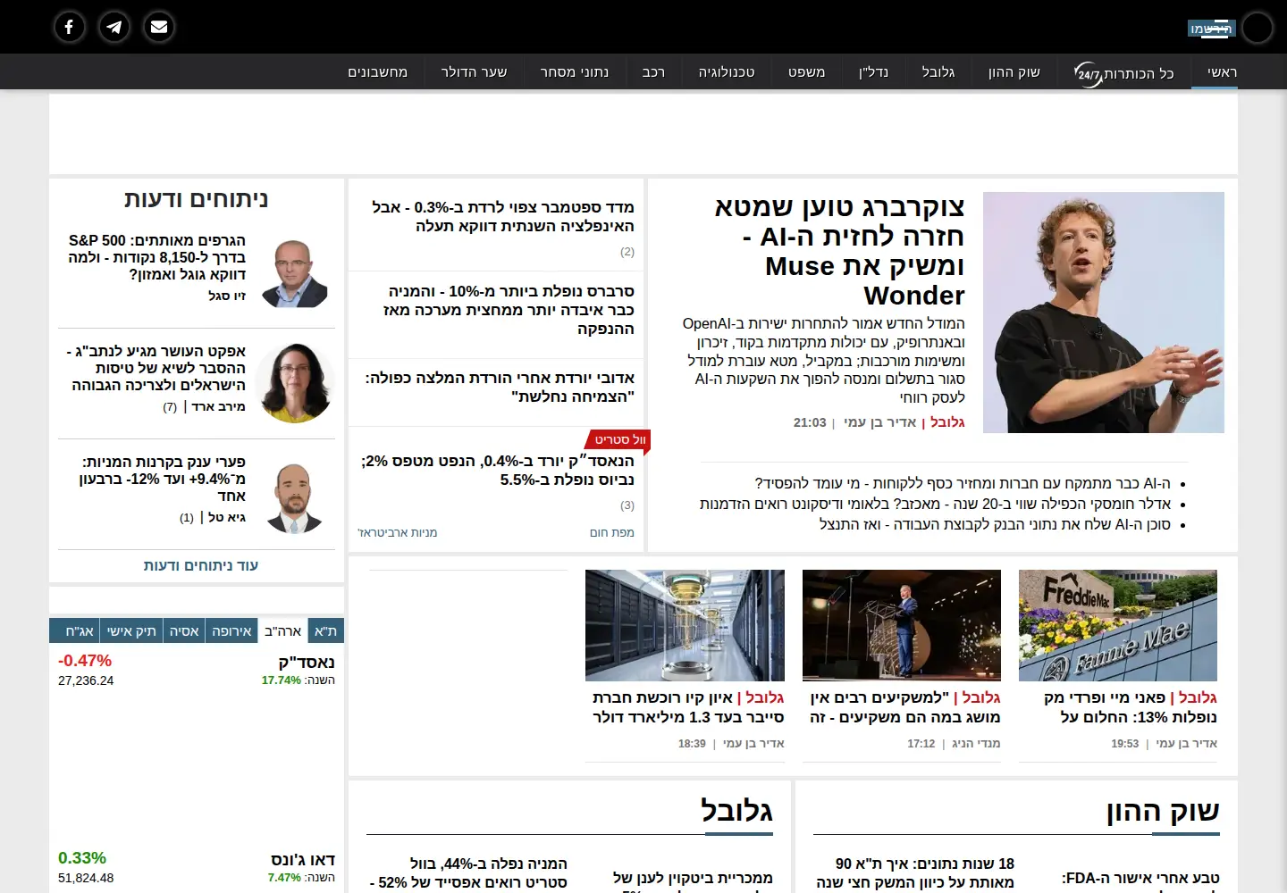 Captured homepage of bizportal.co.il in the current scan