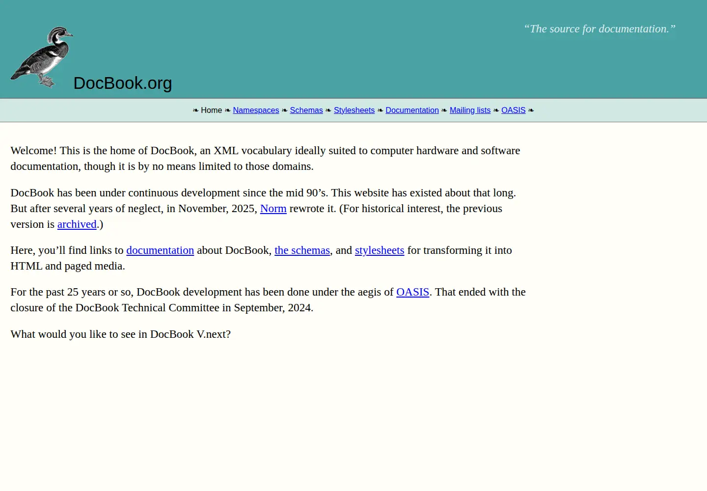 Screenshot of docbook.org