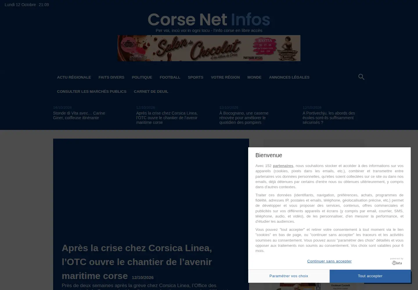 Screenshot of corsenetinfos.corsica