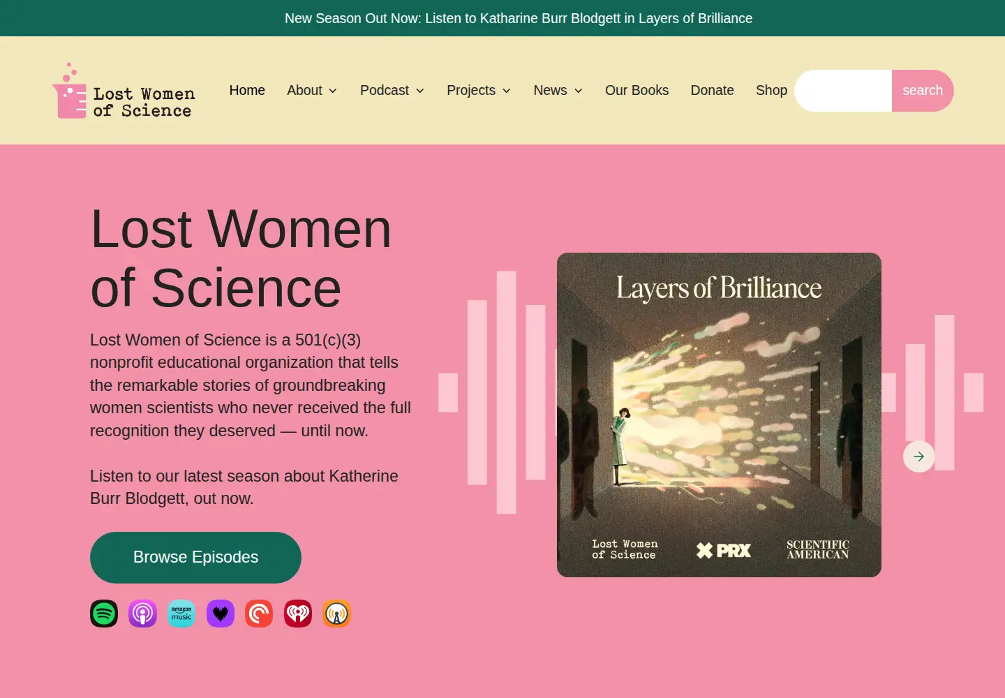 Captured homepage of lostwomenofscience.org in the current scan