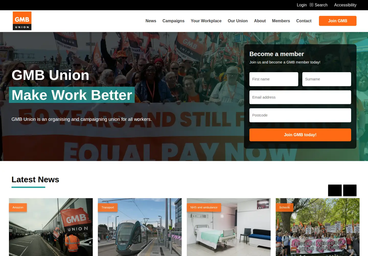 Captured homepage of gmb.org.uk in the current scan