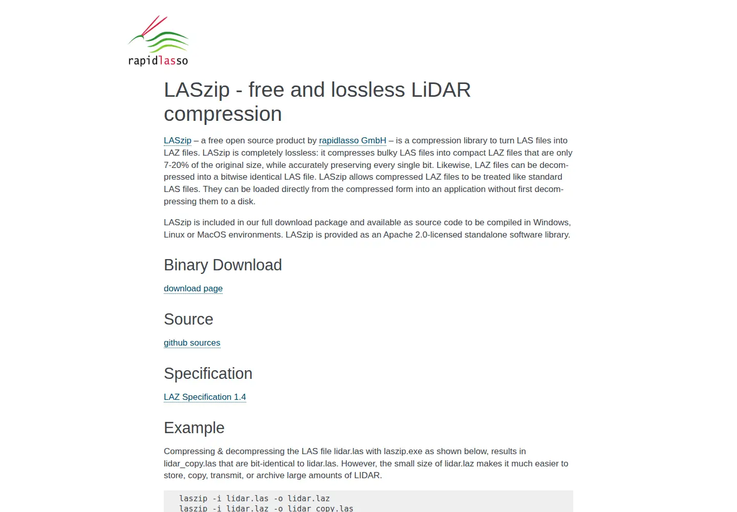 Captured homepage of laszip.org in the current scan