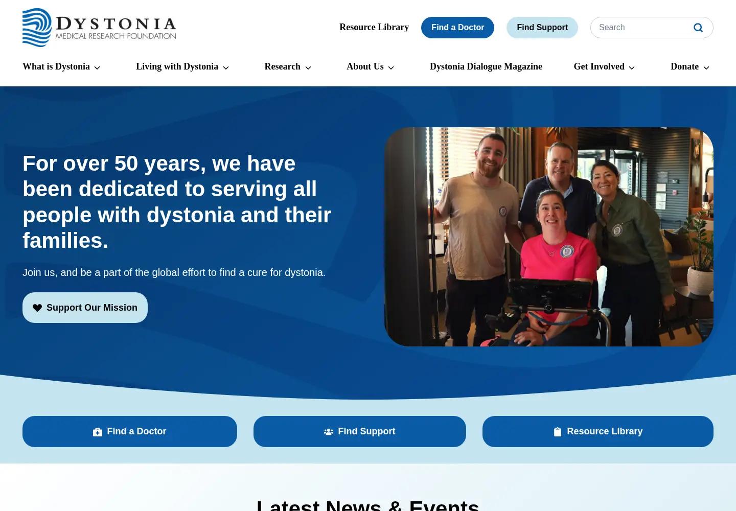 Captured homepage of dystonia-foundation.org in the current scan