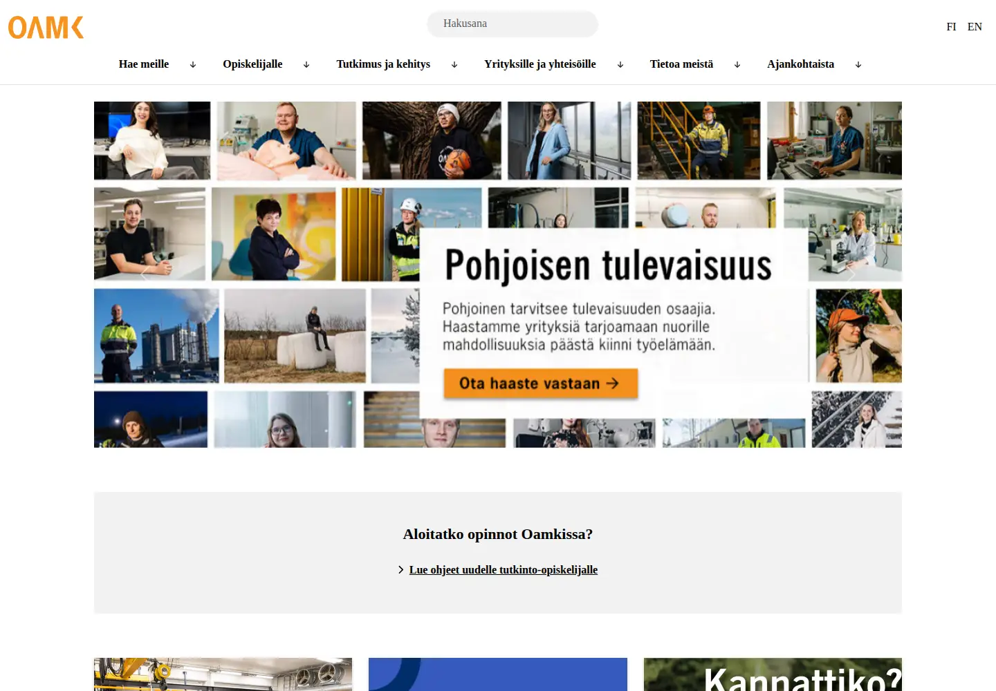 Captured homepage of oamk.fi in the current scan