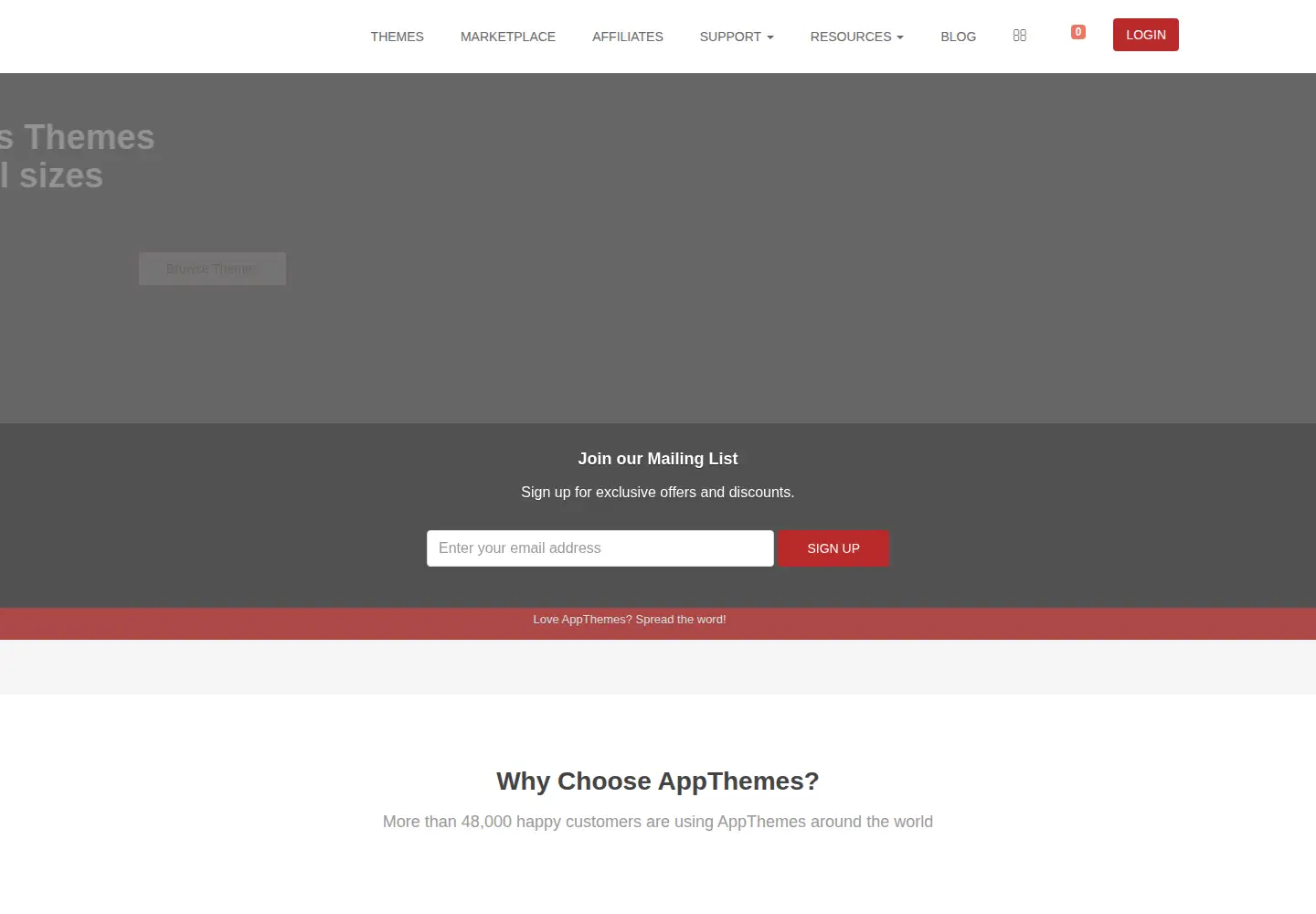 Captured homepage of appthemes.com in the current scan