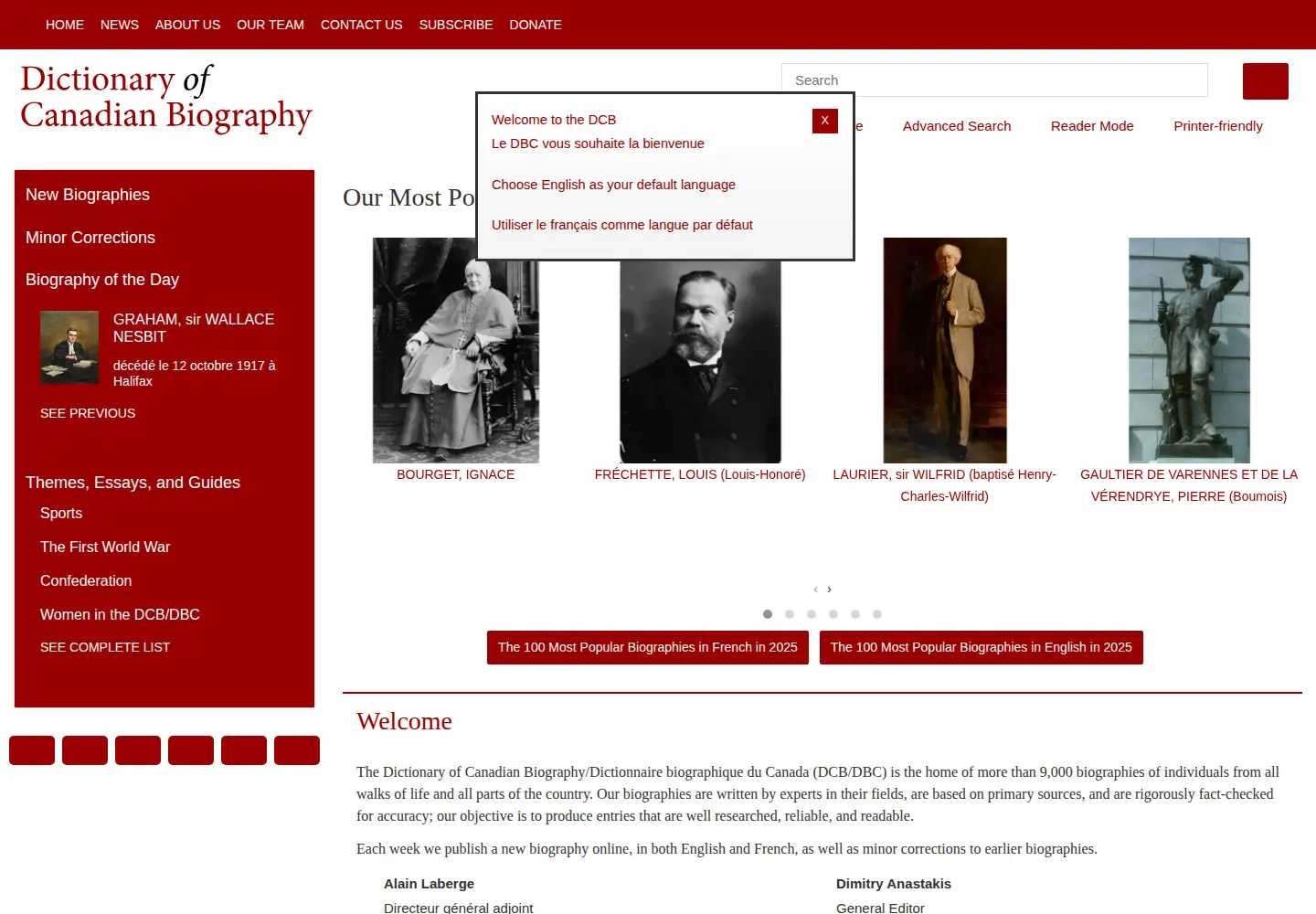 Captured homepage of biographi.ca in the current scan