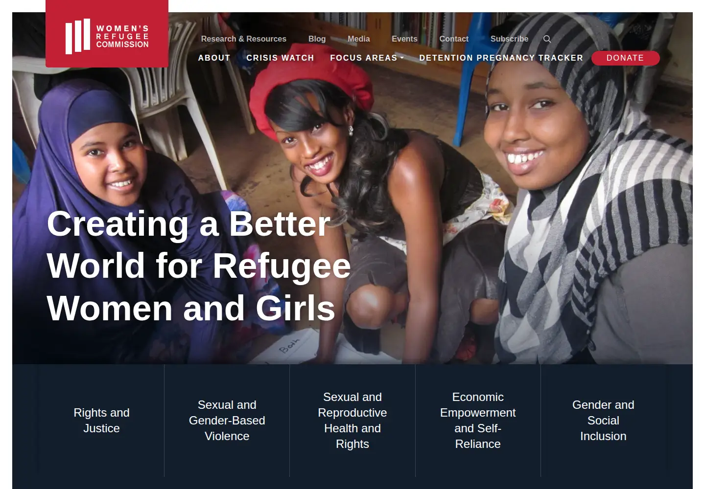 Captured homepage of womensrefugeecommission.org in the current scan