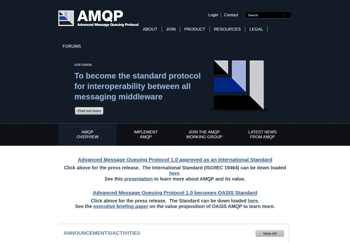 Captured homepage of amqp.org in the current scan