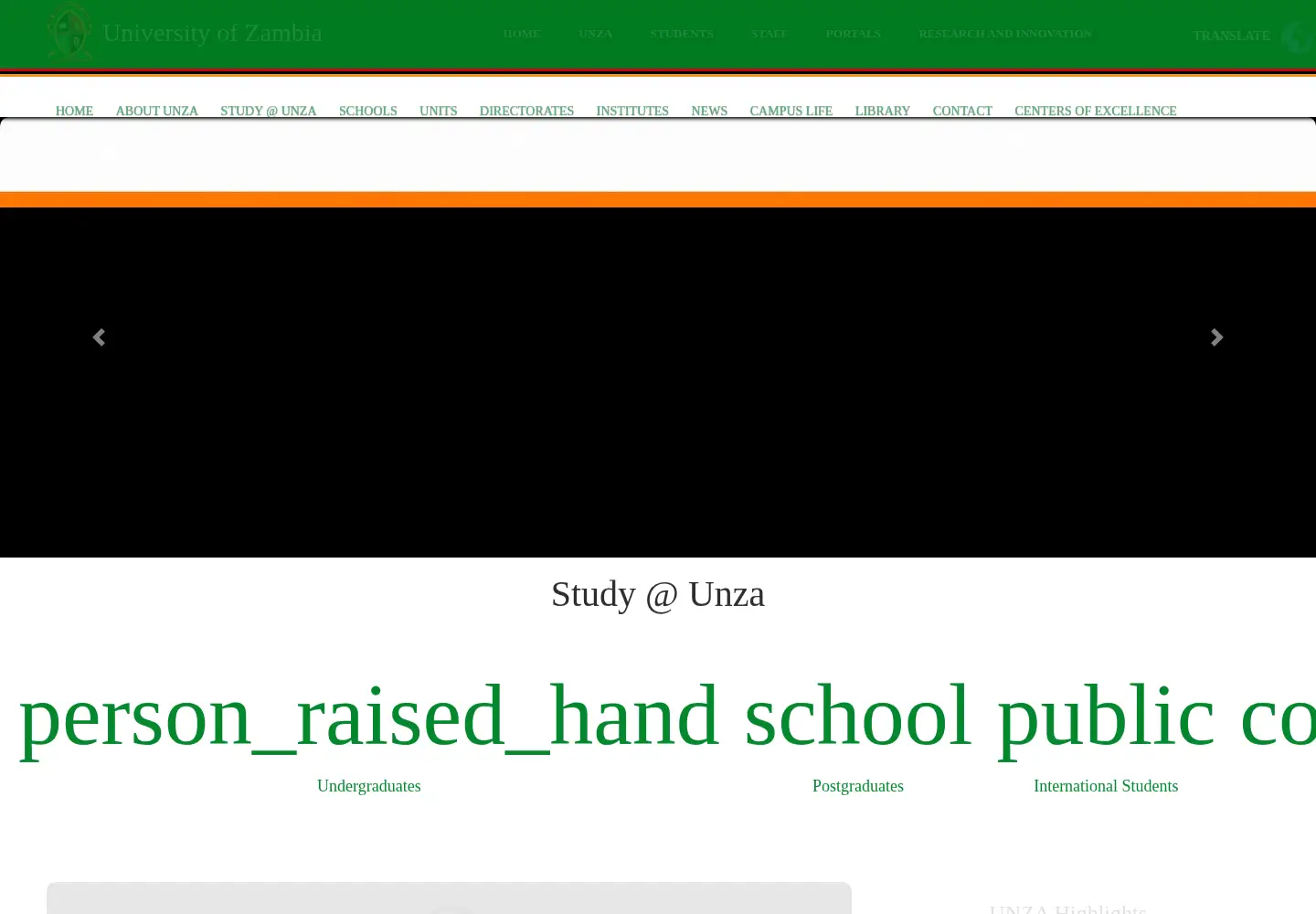 Captured homepage of unza.zm in the current scan
