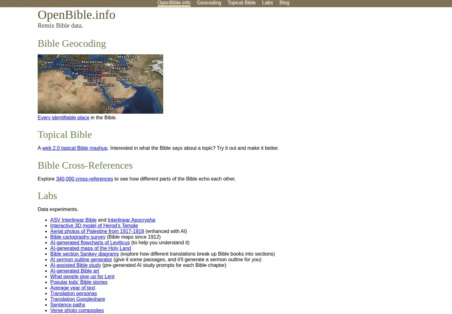 Captured homepage of openbible.info in the current scan