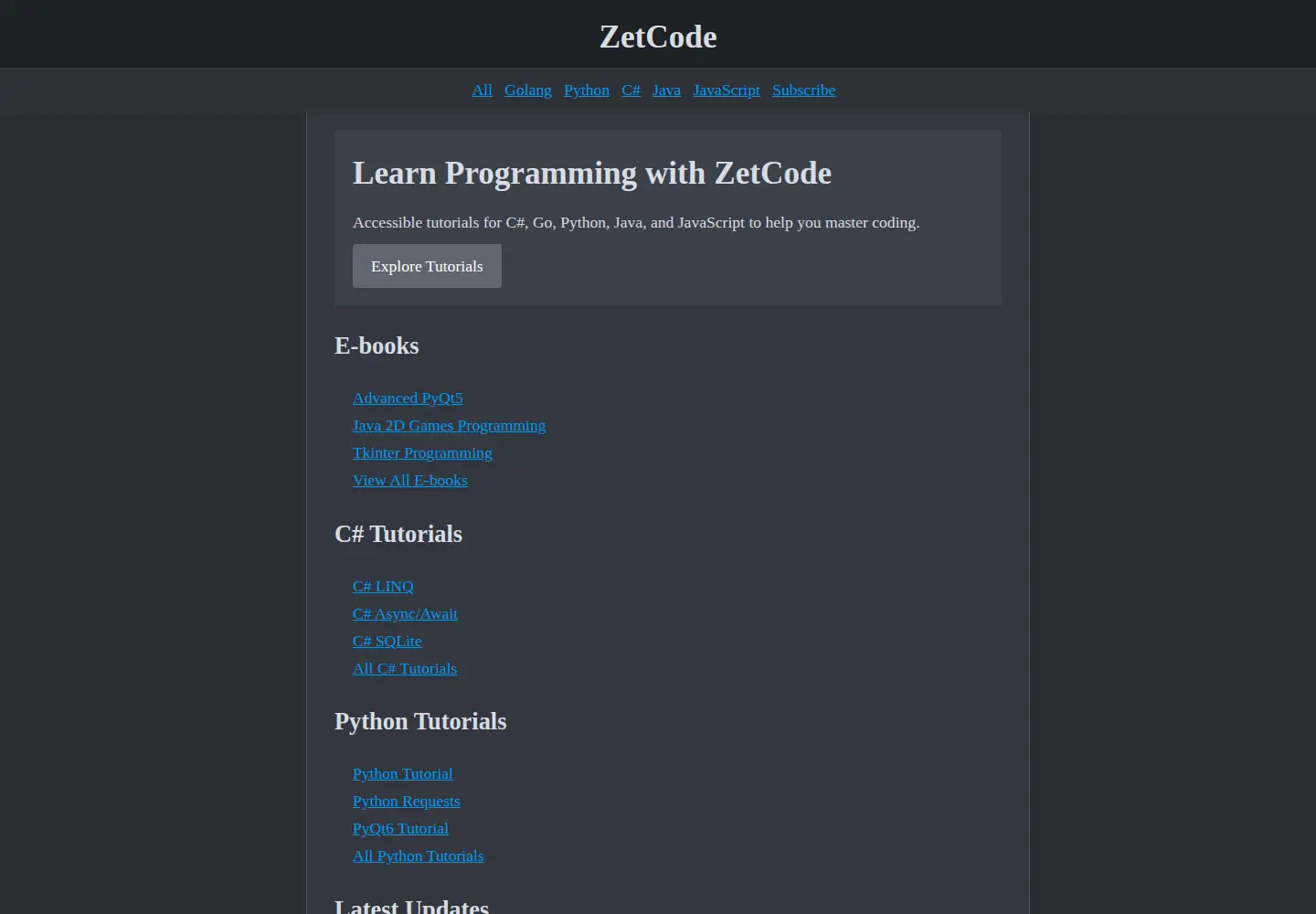 Captured homepage of zetcode.com in the current scan
