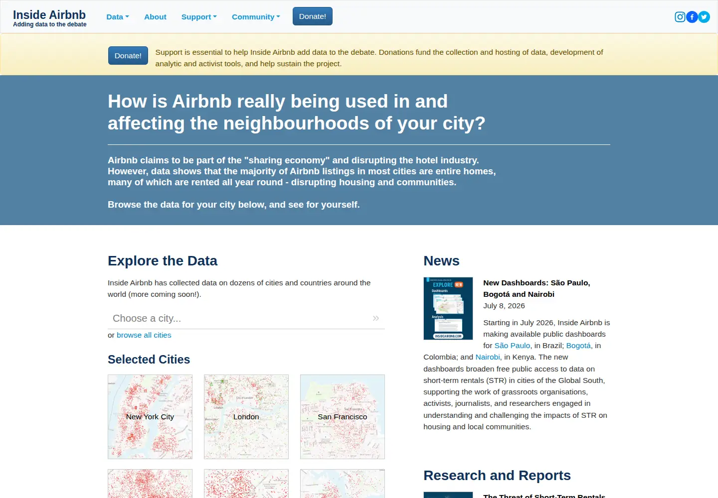 Screenshot of insideairbnb.com
