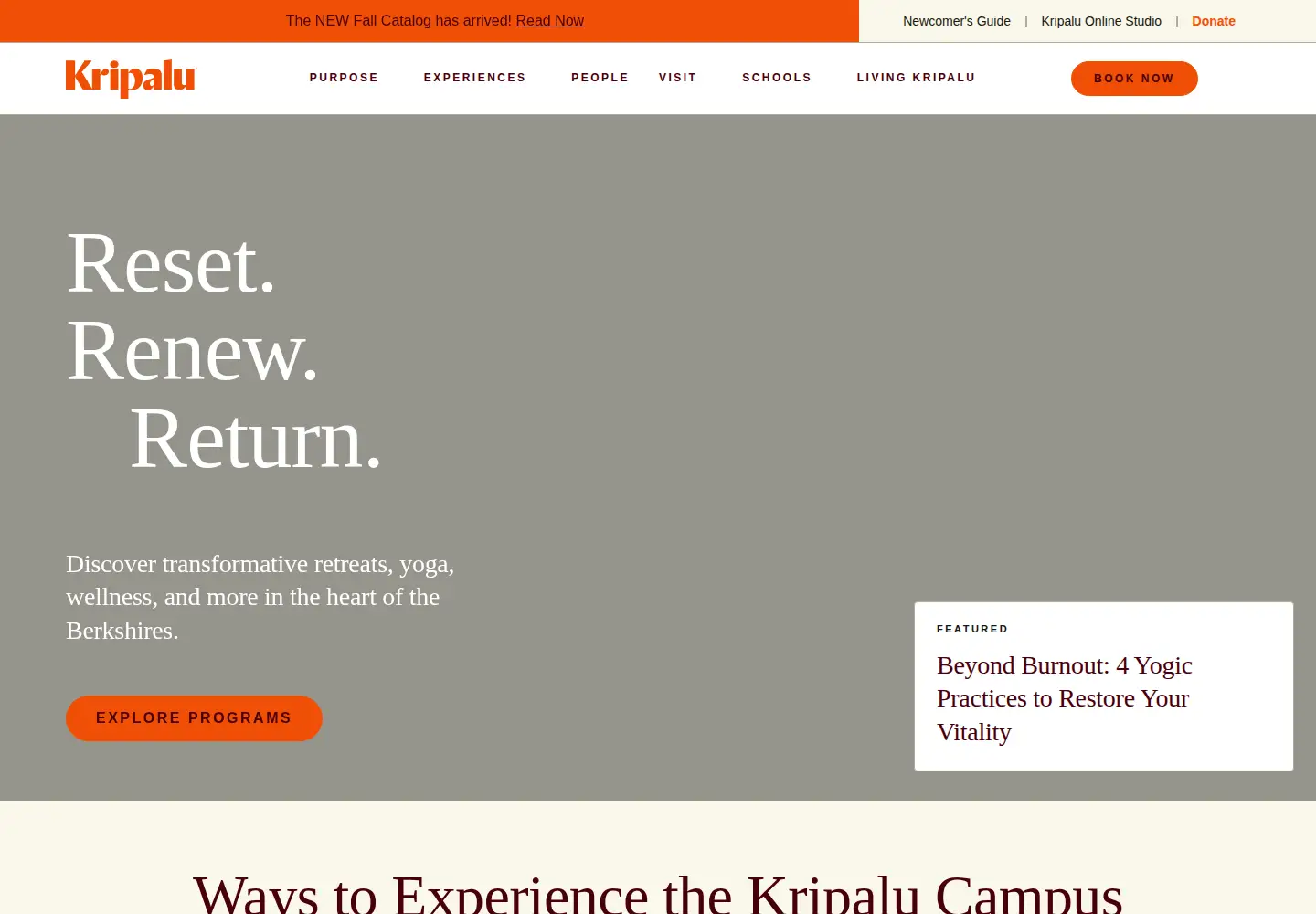 Captured homepage of kripalu.org in the current scan