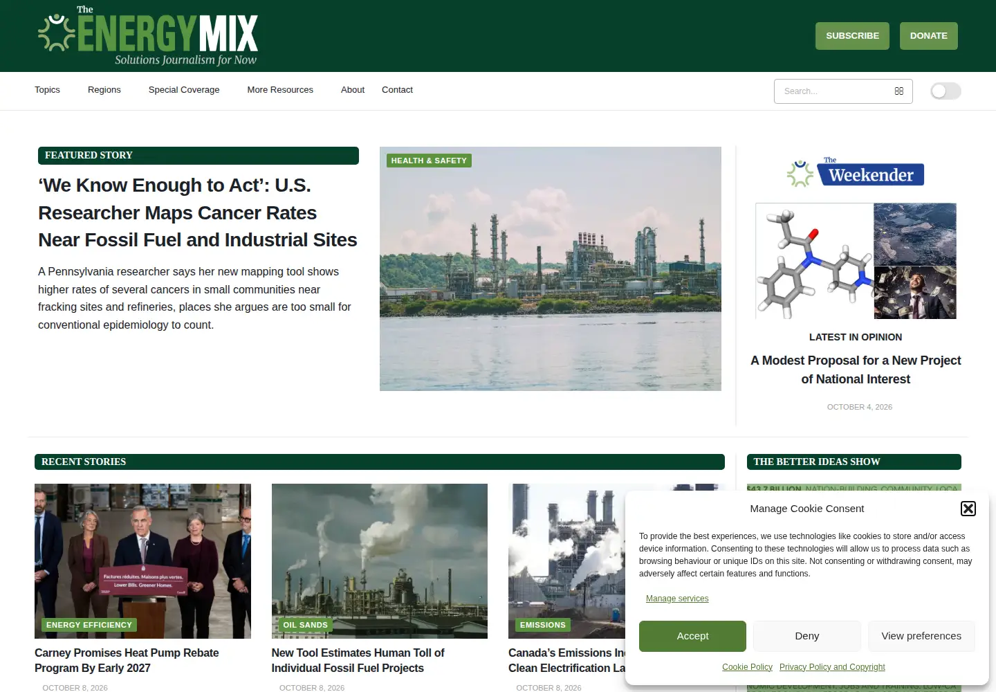 Captured homepage of theenergymix.com in the current scan