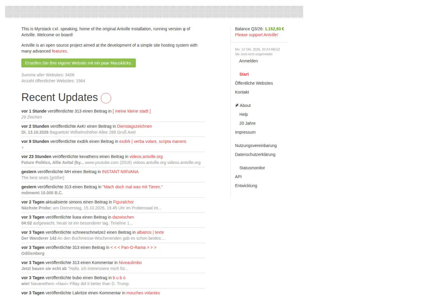 Captured homepage of antville.org in the current scan