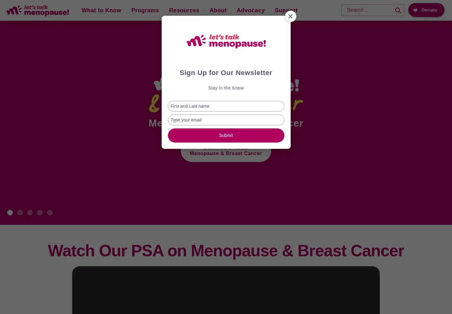 Screenshot of letstalkmenopause.org