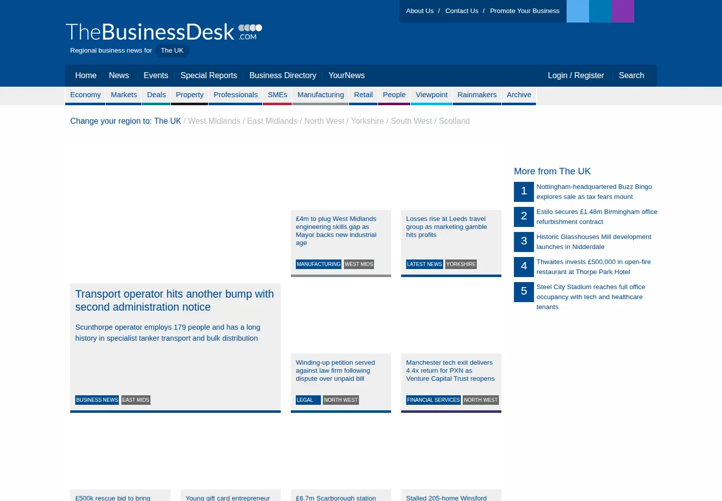 Captured homepage of thebusinessdesk.com in the current scan
