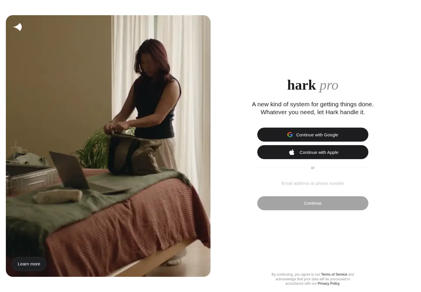 Captured homepage of hark.com in the current scan